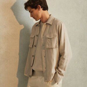 Reiss Men Viera Linen Overshirt in Stone